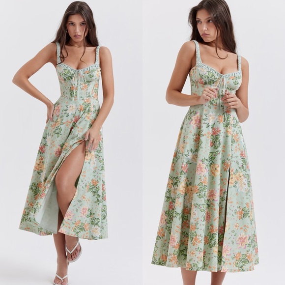 House of CB Sabrina light jade print bustier sundress - Picture 2 of 14